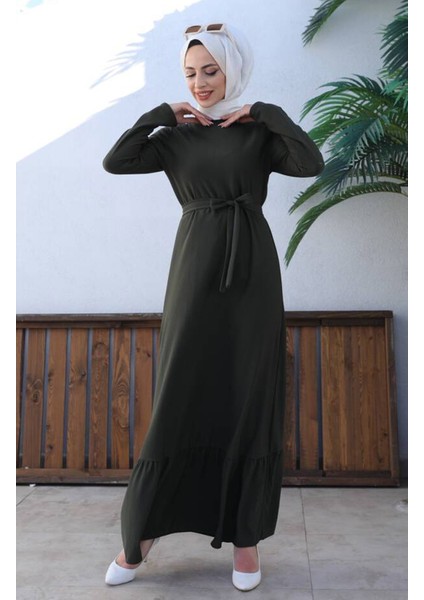 Kuşaklı Elbise 0582-04 Haki