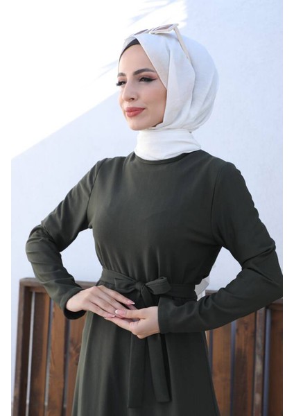 Kuşaklı Elbise 0582-04 Haki