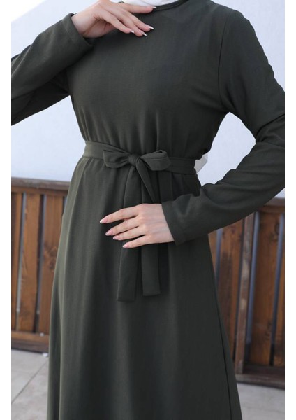 Kuşaklı Elbise 0582-04 Haki