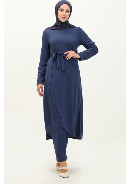 Yırtmaçlı Tunik Pantolon Ikili Takım 0664-08 Indigo
