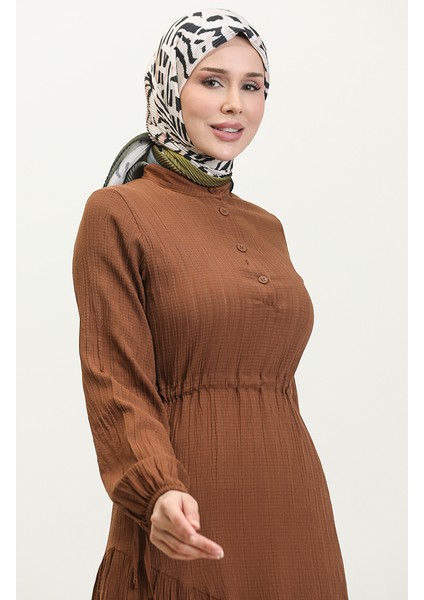 Yandan Bağlamalı Büzgülü Elbise 0363-04 Taba