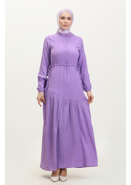 Yandan Bağlamalı Büzgülü Elbise 0363-01 Lila