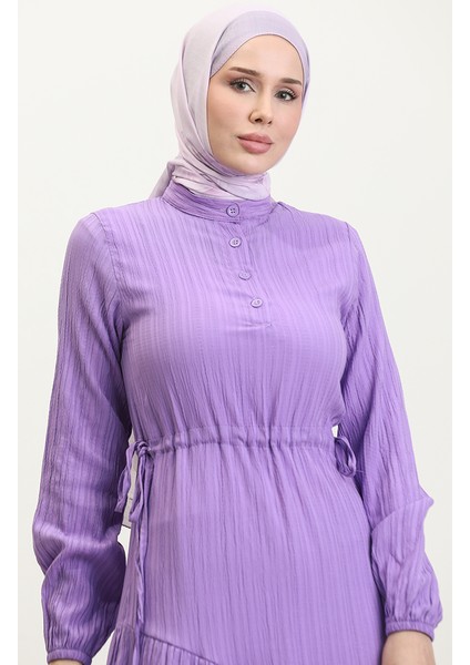 Yandan Bağlamalı Büzgülü Elbise 0363-01 Lila