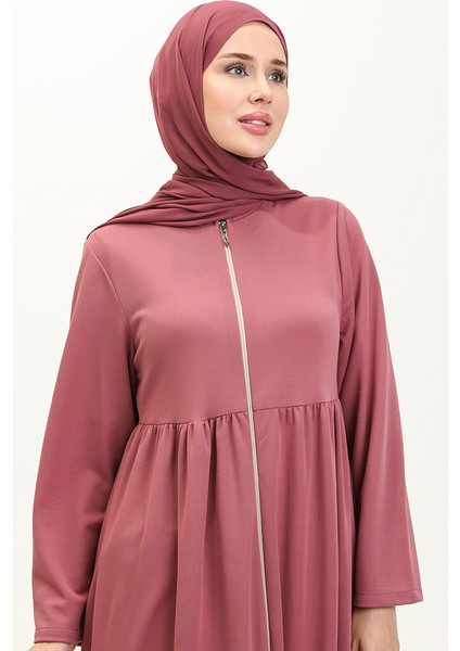 Büzgülü Fermuarlı Ferace 0695-08 Gül Kurusu