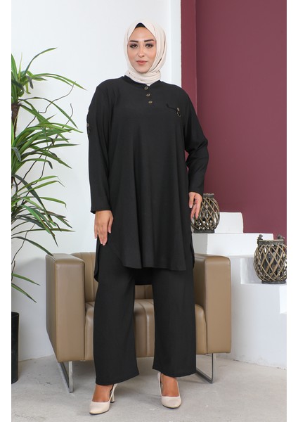 Büyük Beden Tunik Pantolon Ikili Takım 2691-03 Siyah