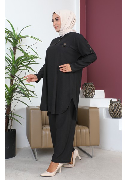 Büyük Beden Tunik Pantolon Ikili Takım 2691-03 Siyah