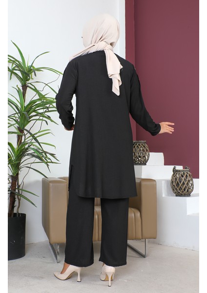 Büyük Beden Tunik Pantolon Ikili Takım 2691-03 Siyah