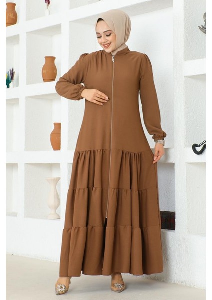 Eteği Katlı Jessica Krep Ferace 0031-02 Kahverengi fiyatları