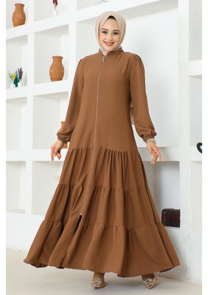 Eteği Katlı Jessica Krep Ferace 0031-02 Kahverengi modelleri