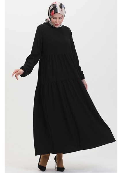 Bürümcük Kumaş Büzgülü Elbise 1048-01 Siyah fiyatları