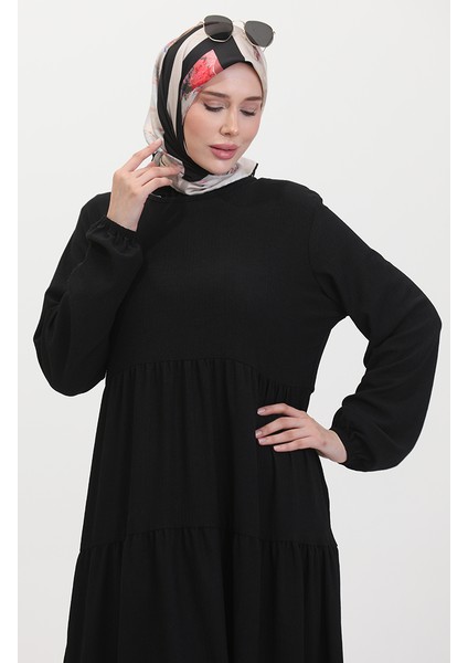 Bürümcük Kumaş Büzgülü Elbise 1048-01 Siyah fırsatları