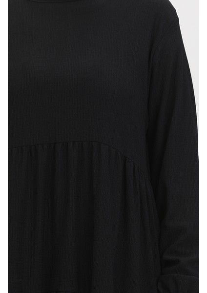 Bürümcük Kumaş Büzgülü Elbise 1048-01 Siyah indirimleri