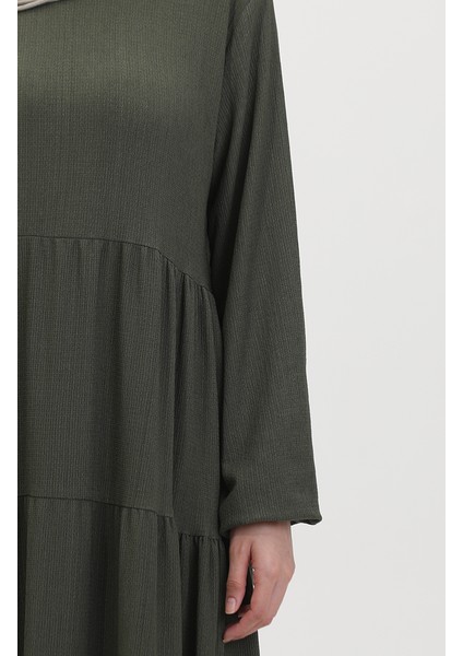 Bürümcük Kumaş Büzgülü Elbise 1048-03 Haki fırsatları