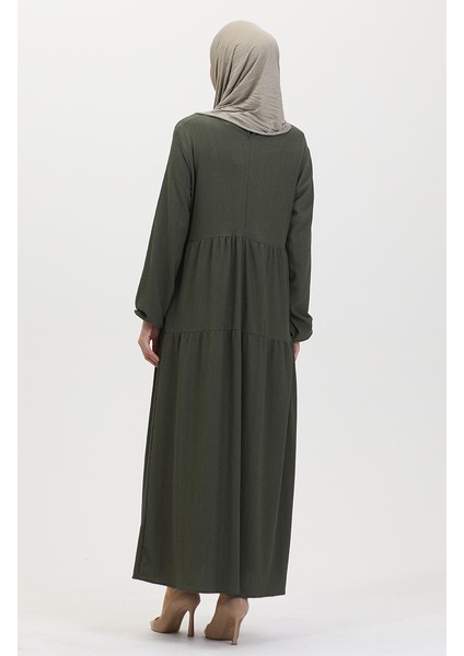 Bürümcük Kumaş Büzgülü Elbise 1048-03 Haki indirimleri