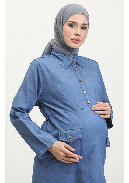 Tensel Kumaş Cepli Hamile Tunik 2700127-02 Kot Mavi modelleri