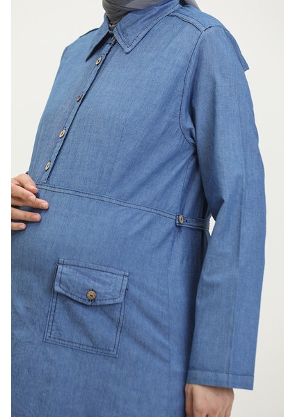 Tensel Kumaş Cepli Hamile Tunik 2700127-02 Kot Mavi fırsatları