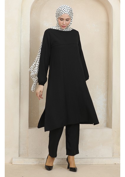 Kolu Lastikli Tunik Pantolon Ikili Takım 1005-01 Siyah