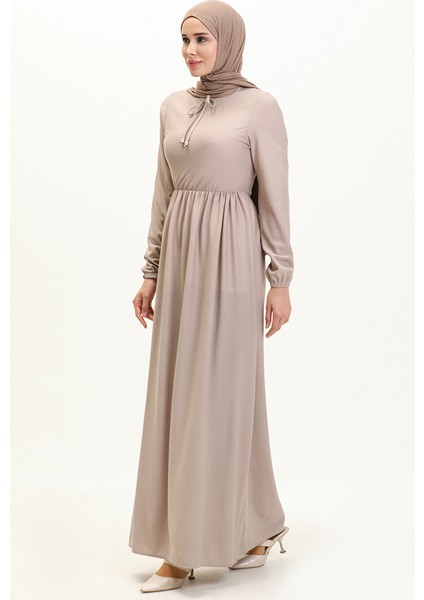 Beli Büzgülü Elbise 0575-09 Vizon fiyatları