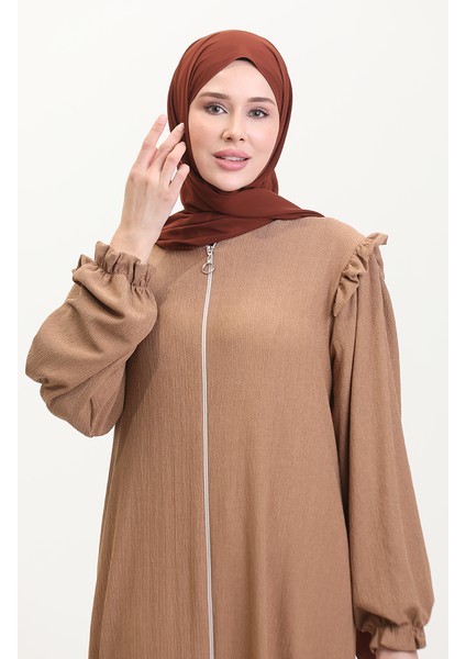Fırfırlı Ferace 1055-06 Vizon