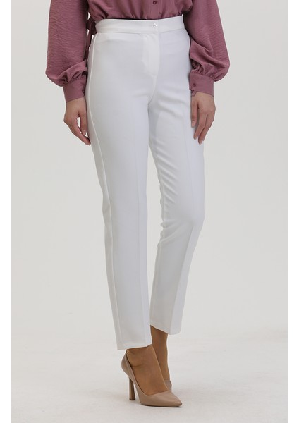 Düz Paça Pantolon 1153-04 Beyaz
