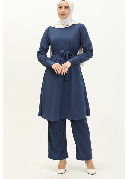 Kuşaklı Tunik Pantolon Ikili Takım 0690-11 Indigo fiyatları