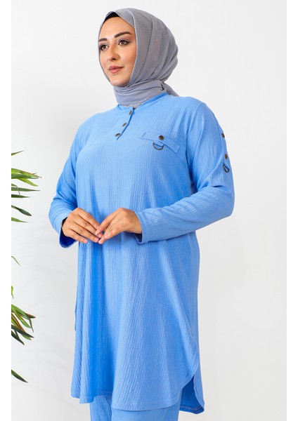 Büyük Beden Tunik Pantolon Ikili Takım 2691-08 Mavi