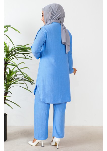 Büyük Beden Tunik Pantolon Ikili Takım 2691-08 Mavi