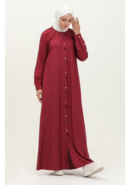 Çift Düğmeli Viskon Elbise 5110-05 Bordo fiyatları