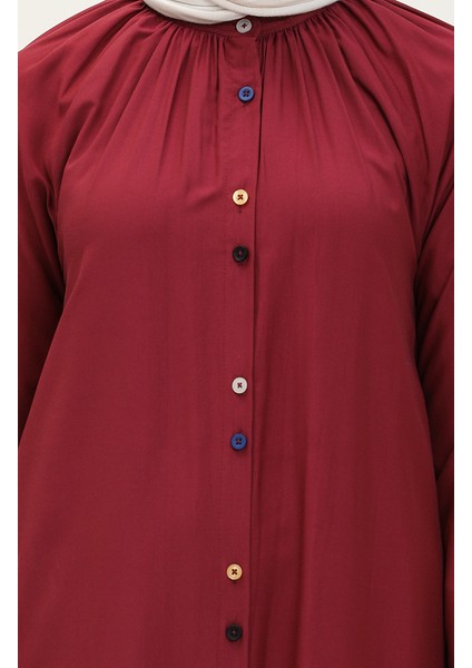 Çift Düğmeli Viskon Elbise 5110-05 Bordo fırsatları