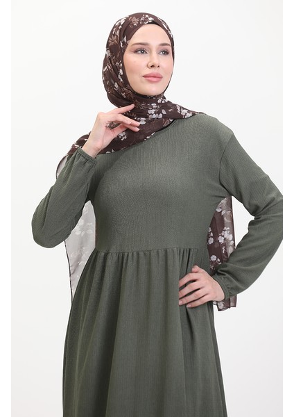 Bürümcük Kumaş Beli Büzgülü Elbise 1016-04 Haki fırsatları