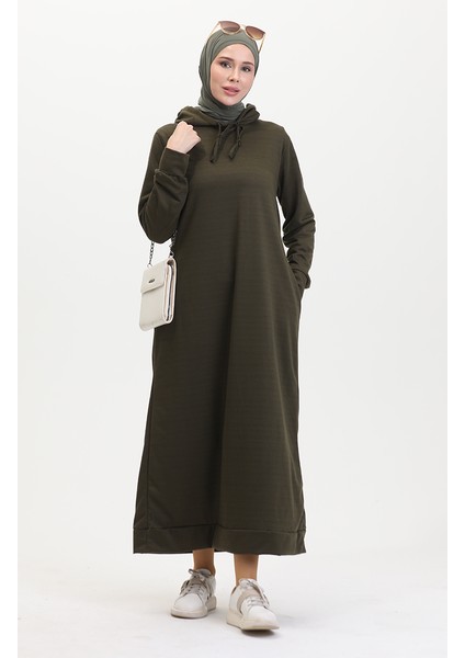 Iki Iplik Kapüşonlu Spor Elbise 0190-23 Koyu Haki