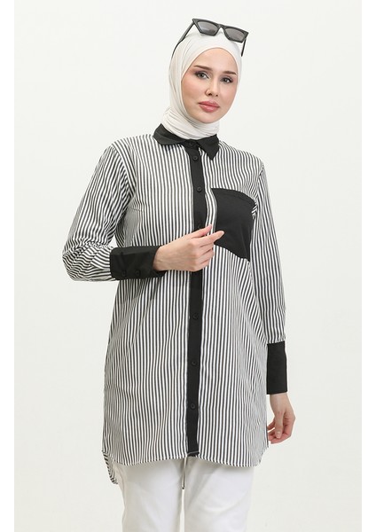 Çizgili Garnili Tunik 4821-03 Siyah