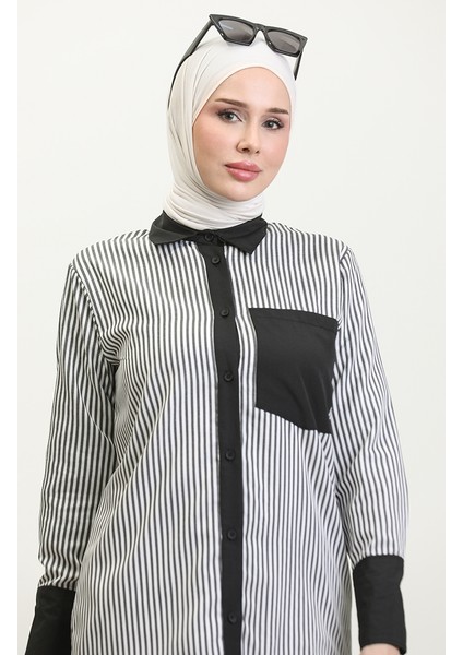 Çizgili Garnili Tunik 4821-03 Siyah modelleri