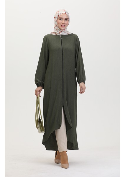 Asimetrik Kesim Fermuarlı Tunik 1047-02 Haki