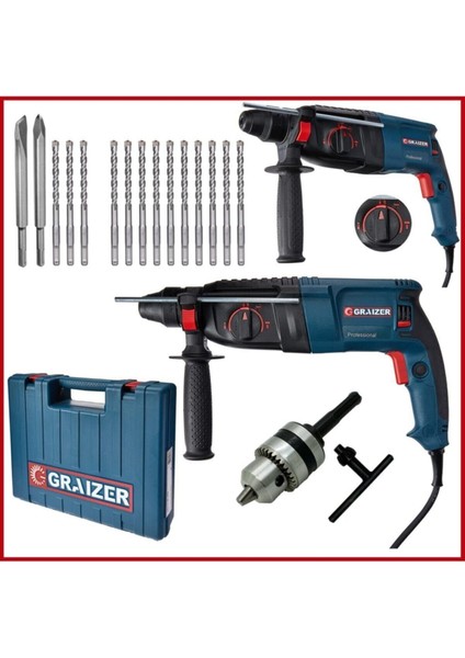 Alman 3000 W Kırıcı 5.0 Joul Sjs Metal Dişli Şanzuman Darbeli Matkap + Yedek Mandren 15 Uç