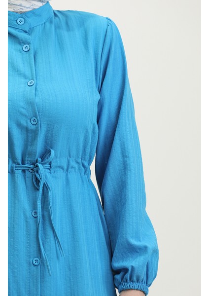 Boydan Düğmeli Etek Ucu Büzgülü Elbise 0351-02 Mavi fırsatları