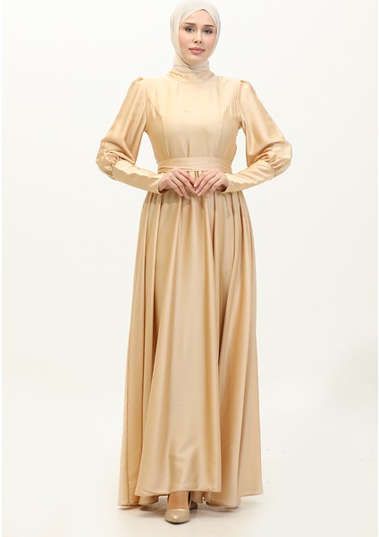 Kuplu Saten Abiye Elbise 6080-09 Gold