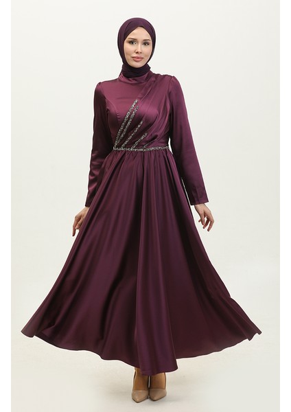 Taşlı Abiye Elbise 5762-01 Mor