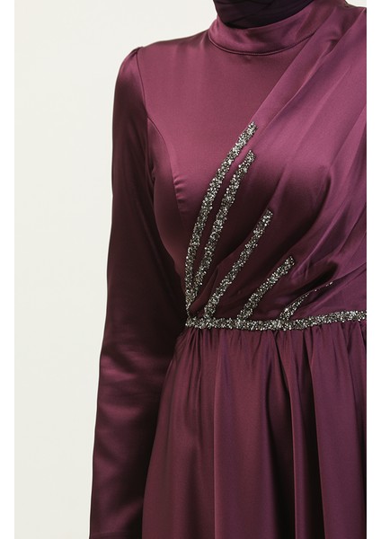 Taşlı Abiye Elbise 5762-01 Mor