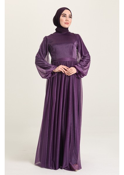 Simli Abiye Elbise 5541-12 Mor