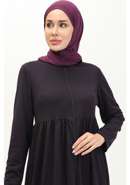 Büzgülü Fermuarlı Ferace 0695-02 Mor modelleri