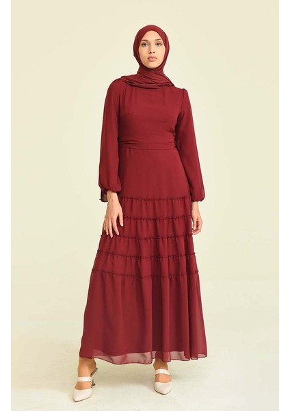 Büzgülü Abiye Elbise 5712-04 Bordo