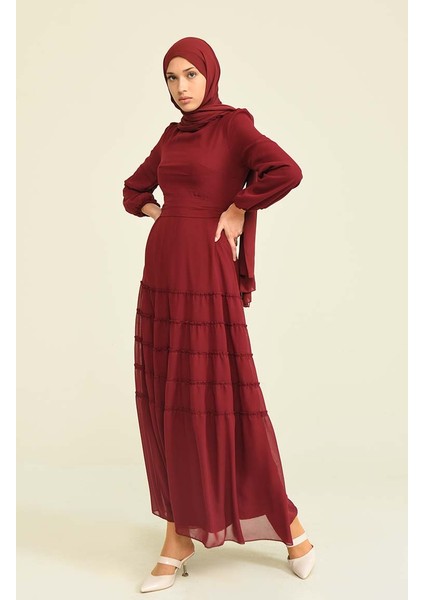 Büzgülü Abiye Elbise 5712-04 Bordo