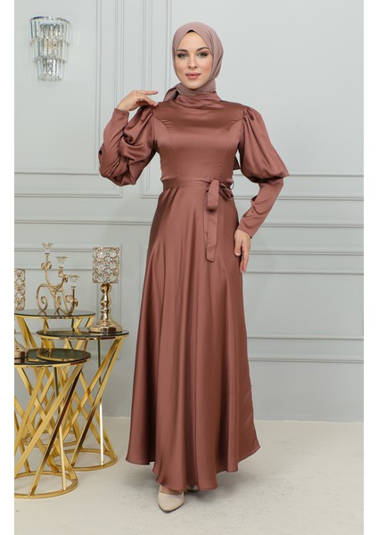 Kol Detaylı Kuplu Abiye Elbise 6084-02 Kahverengi fiyatları