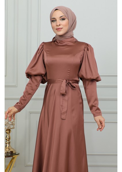Kol Detaylı Kuplu Abiye Elbise 6084-02 Kahverengi fırsatları
