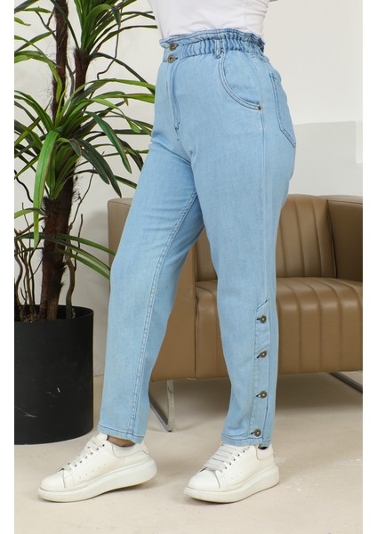 Paçası Düğmeli Düz Kot Pantolon 30131-01 Buz Mavisi