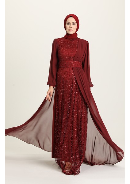 Payetli Abiye Elbise 5408-06 Bordo