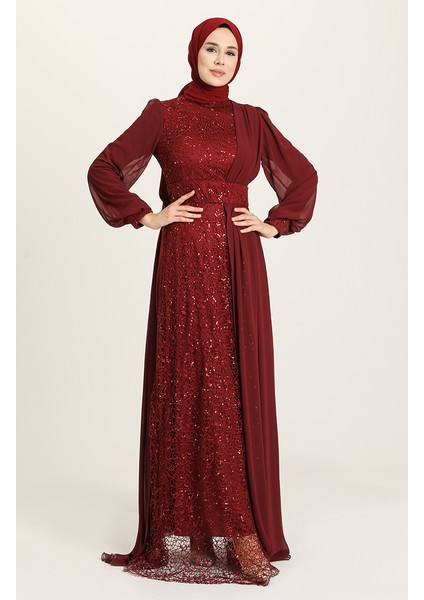 Payetli Abiye Elbise 5408-06 Bordo