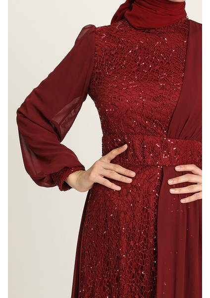 Payetli Abiye Elbise 5408-06 Bordo
