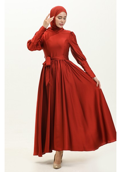 Kuplu Saten Abiye Elbise 6080-05 Bordo